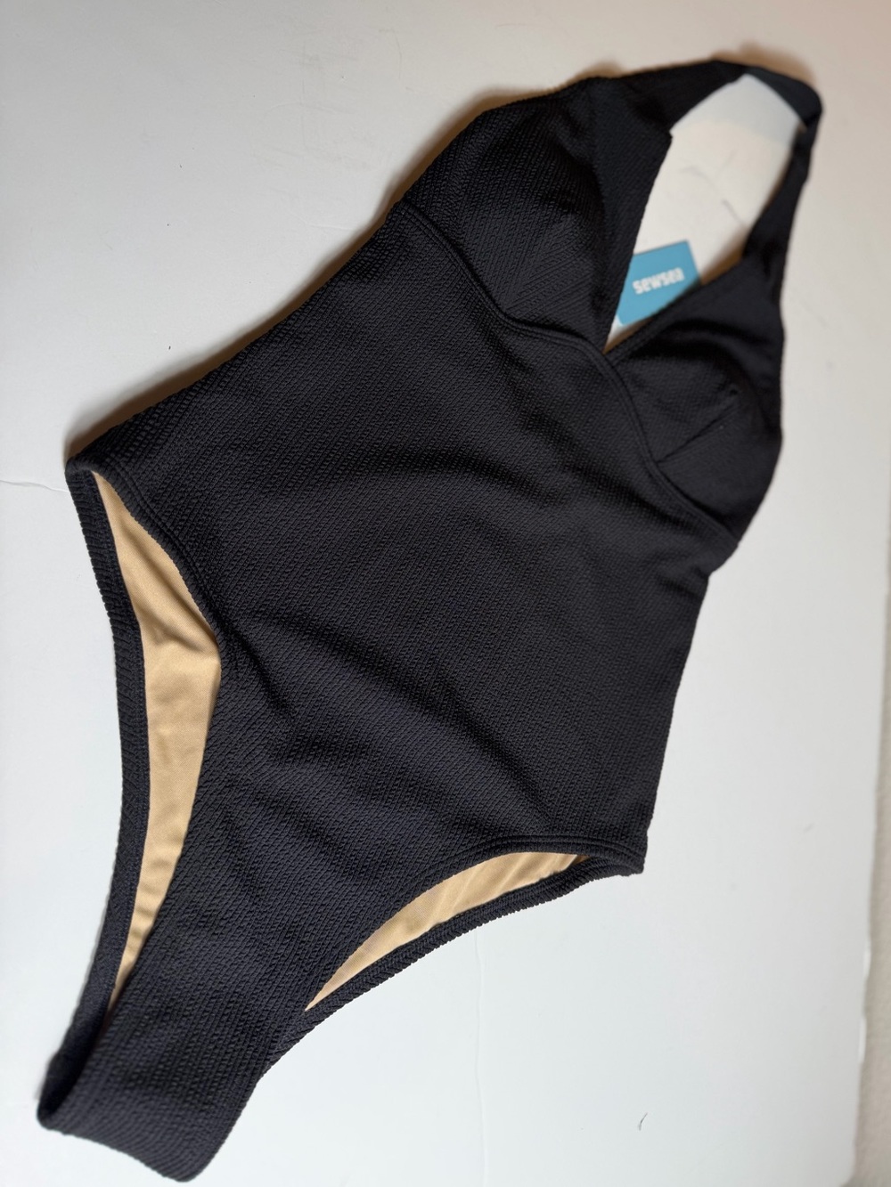 Sewsea~NWT~Black~High Waist~V-Neck~Open Back~High Cut~One-Piece~Swimsuit~Size XS